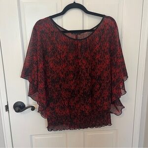 🩷 Black and Red Patterned Short Sleeve Blouse